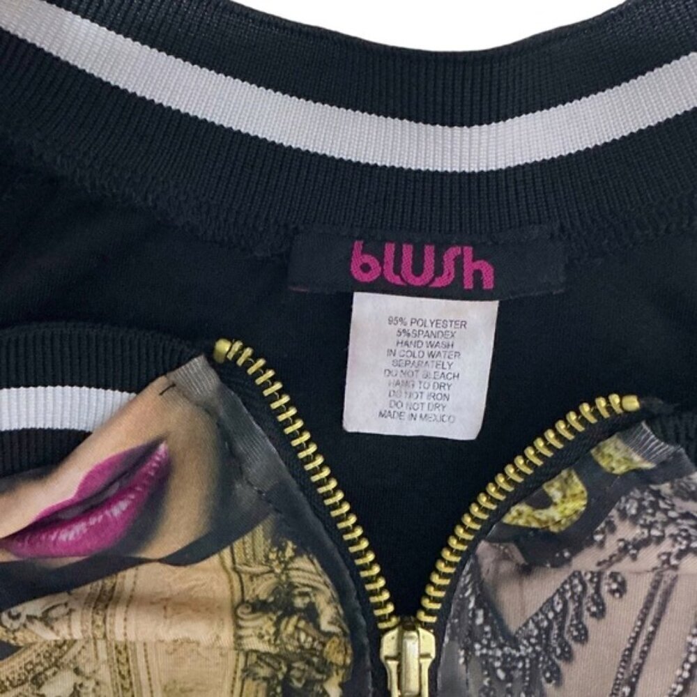 Blush Paris Bomber Jacket Magazine Varsity Zip Up Gold Black Women Large-XLarge - Picture 6 of 15